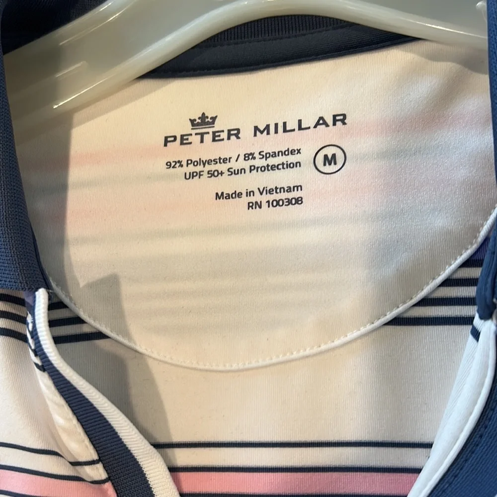 Peter Millar Sun Protection Striped Golf Club Shirt Like New Size Medium - Picture 7 of 8